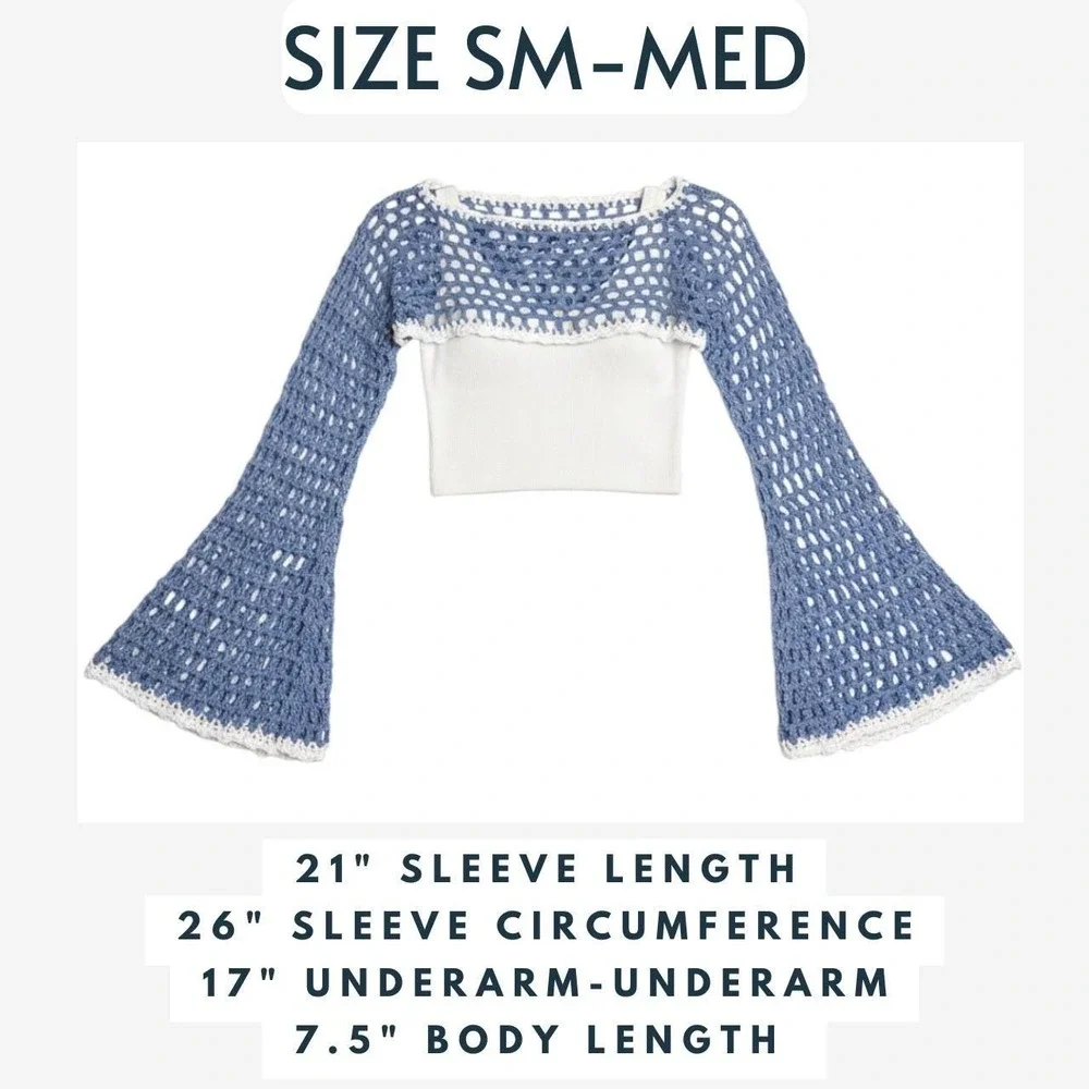 Handmade‎ Crochet Fairycore Shrug | Women | Blue | SM-MED | Boho | Bell Sleeve